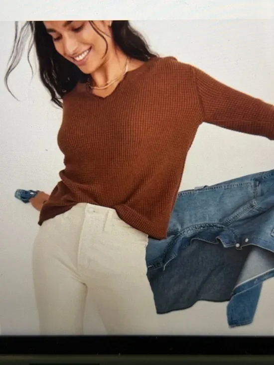 Madewell Brown Waffle Knit Long Sleeve Crop Top SzM - Picture 1 of 5